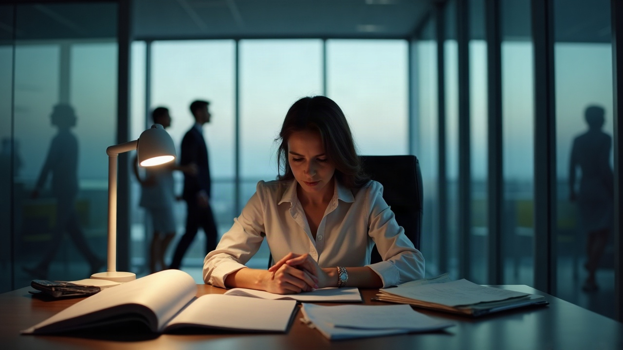 Dona de clínica sobrecarregada trabalhando sozinha à noite enquanto equipe sai do expediente